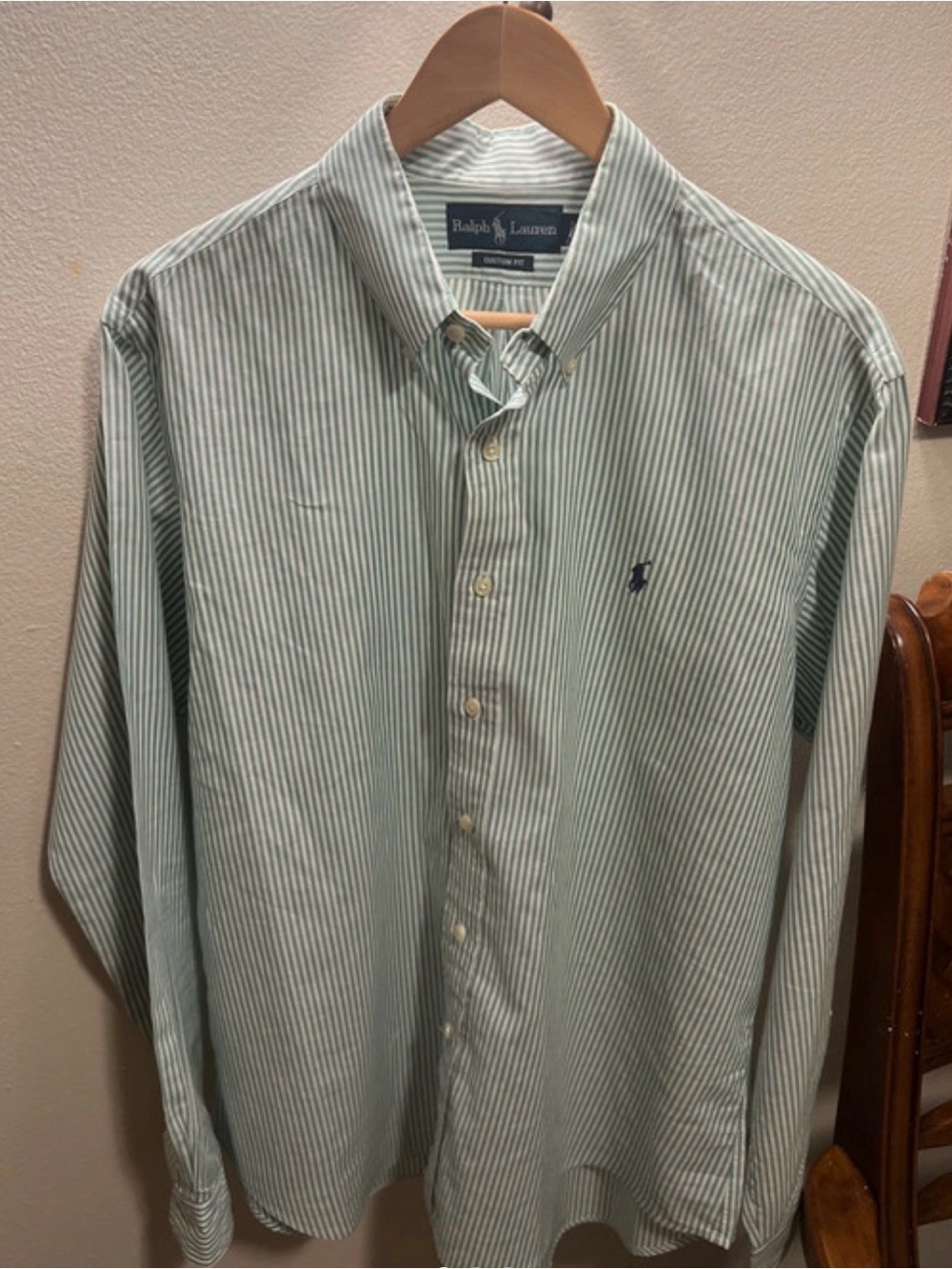 Ralph Lauren Light Green & White Striped Button-Down Shirt